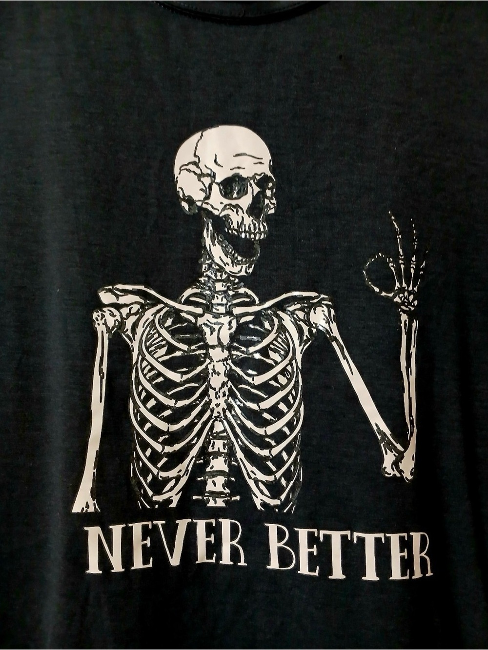 Men's Black "Never Better" Skeleton Graphic Print T-Shirt XXL Short Sleeve